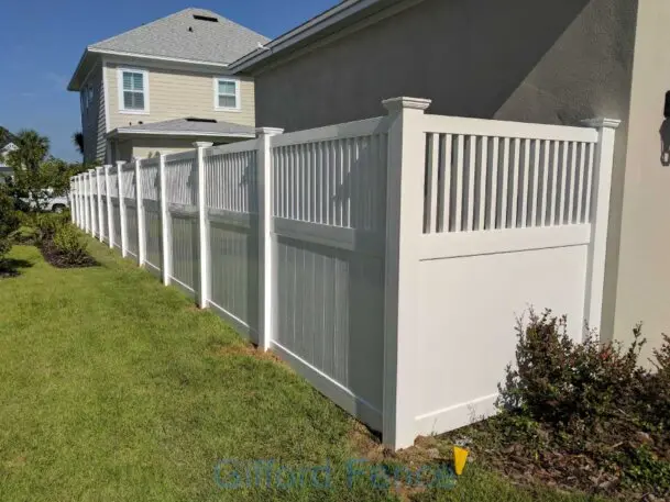 White Spindle Accent Vinyl Privacy Fence Installed by Gifford Fence